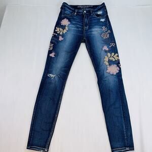 American Eagle Super Hi Rise Jegging Floral Embroidered Jeans Women 4